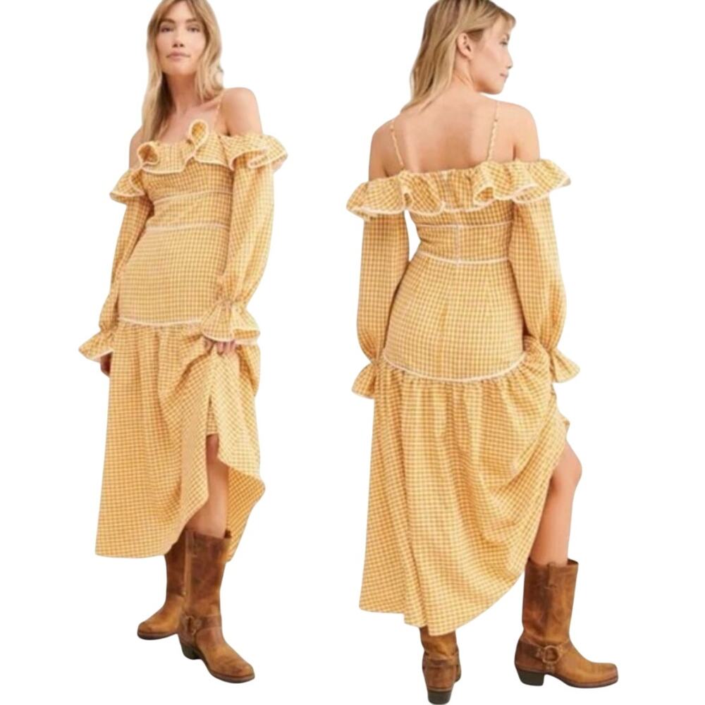 Keepsake the Label Marigold Gingham Maxi Dress Yellow XL NWOT